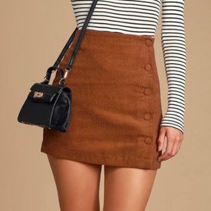 Rust Brown Button Front Corduroy Skirt